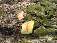 GTW 10.04.17 lindlar-vorw-mk 10  Bergan findet man am Steinbruchhang mit Symbolen bemalte Steine - wir verraten hier nicht, was das zun bedeuten hat.